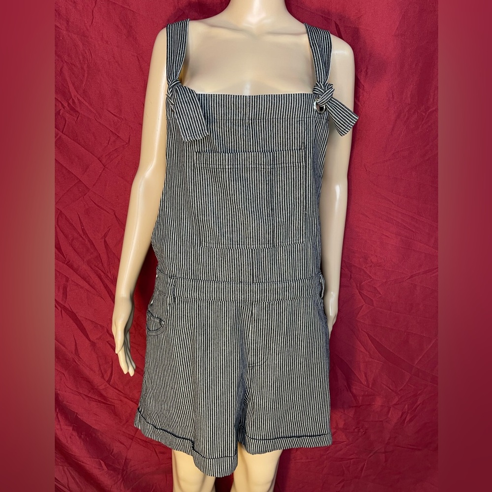Bibi Charcoal Engineer Stripe Bib Cuffed Shortalls Short Overalls Romper Large